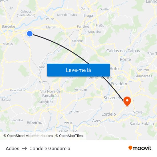 Adães to Conde e Gandarela map