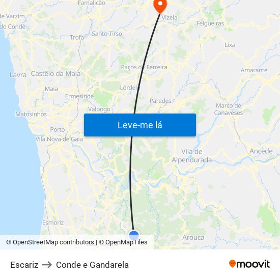 Escariz to Conde e Gandarela map