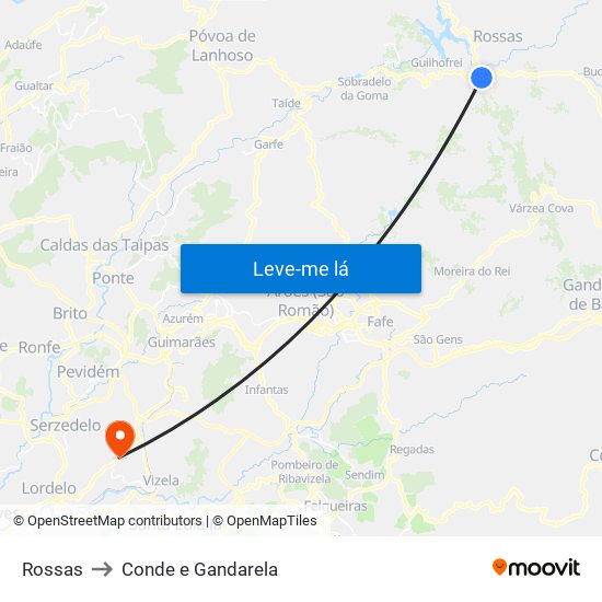 Rossas to Conde e Gandarela map