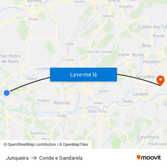 Junqueira to Conde e Gandarela map