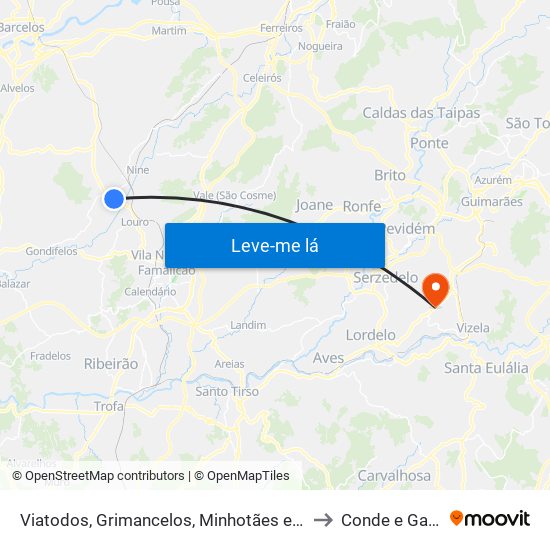 Viatodos, Grimancelos, Minhotães e Monte de Fralães to Conde e Gandarela map