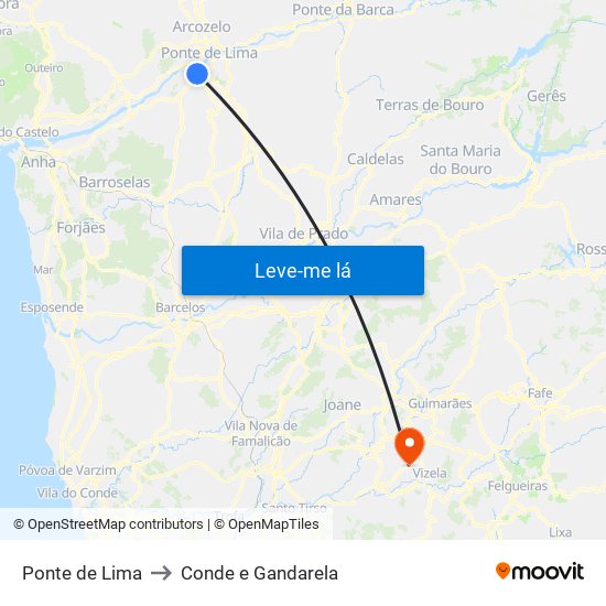 Ponte de Lima to Conde e Gandarela map