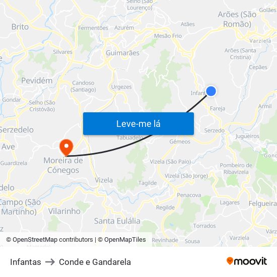 Infantas to Conde e Gandarela map