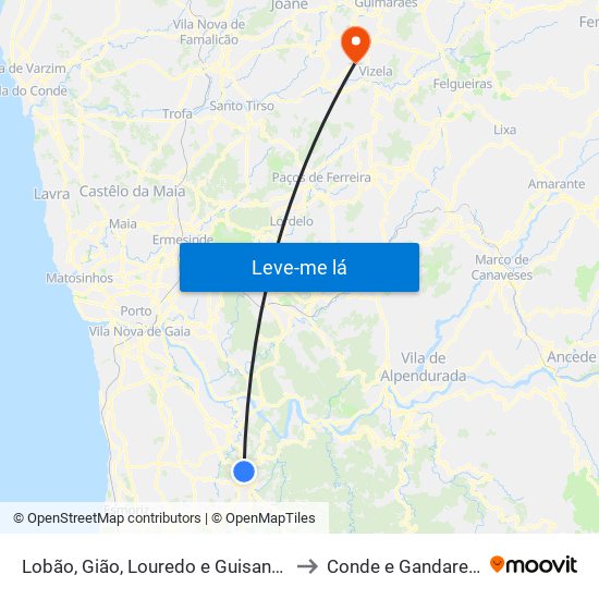 Lobão, Gião, Louredo e Guisande to Conde e Gandarela map