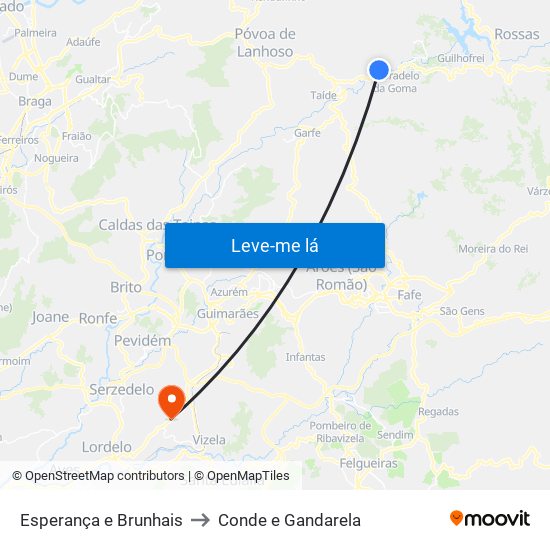 Esperança e Brunhais to Conde e Gandarela map