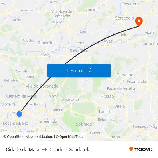 Cidade da Maia to Conde e Gandarela map