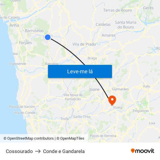 Cossourado to Conde e Gandarela map