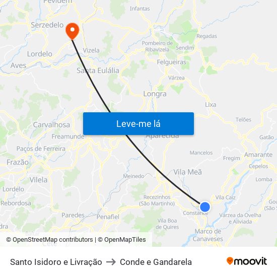 Santo Isidoro e Livração to Conde e Gandarela map