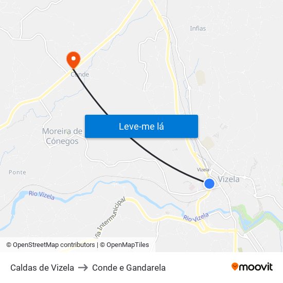 Caldas de Vizela to Conde e Gandarela map