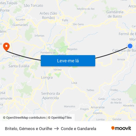 Britelo, Gémeos e Ourilhe to Conde e Gandarela map