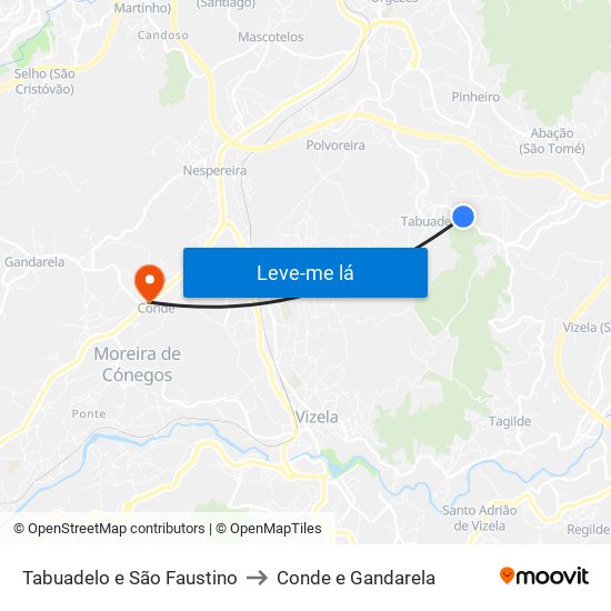 Tabuadelo e São Faustino to Conde e Gandarela map
