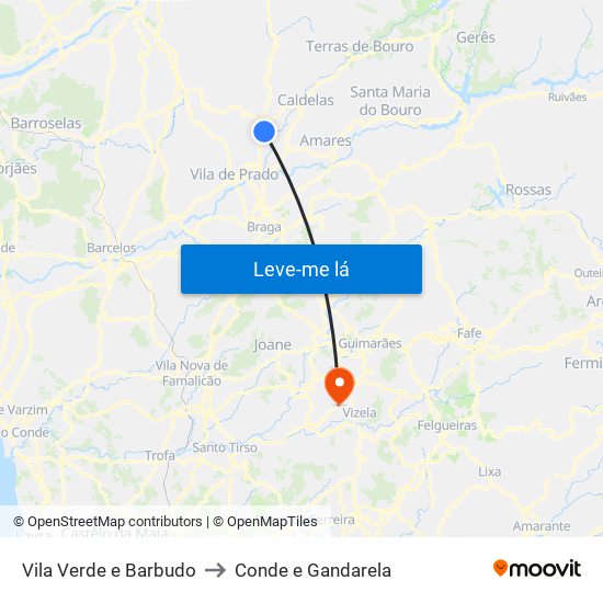 Vila Verde e Barbudo to Conde e Gandarela map