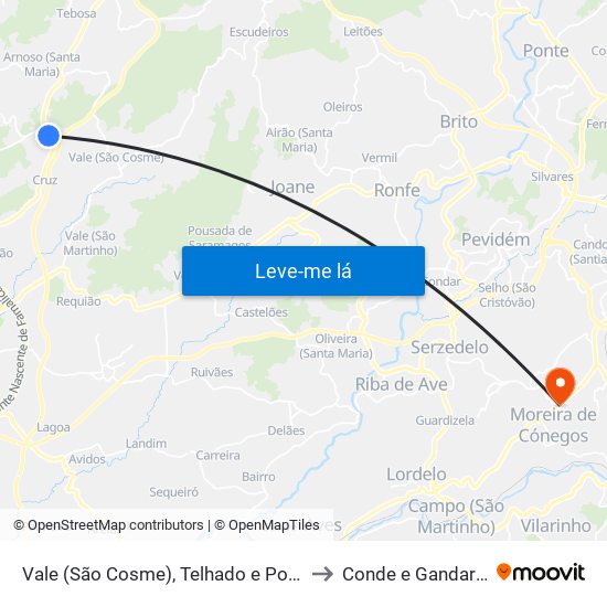 Vale (São Cosme), Telhado e Portela to Conde e Gandarela map