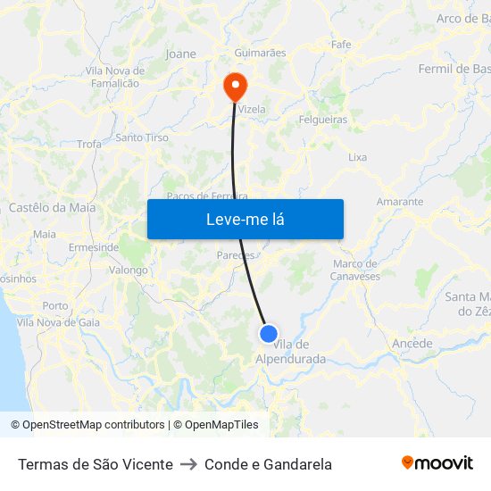 Termas de São Vicente to Conde e Gandarela map