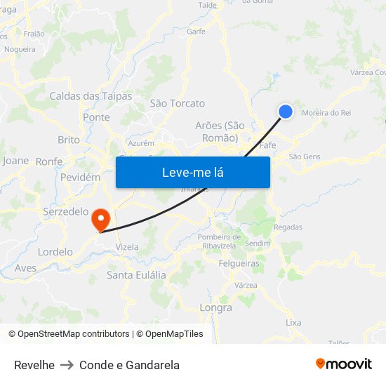 Revelhe to Conde e Gandarela map