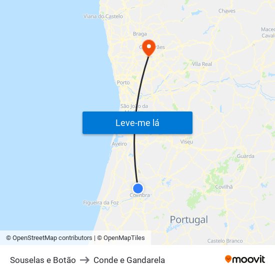 Souselas e Botão to Conde e Gandarela map