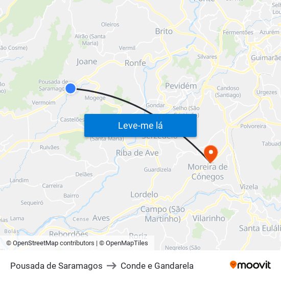 Pousada de Saramagos to Conde e Gandarela map