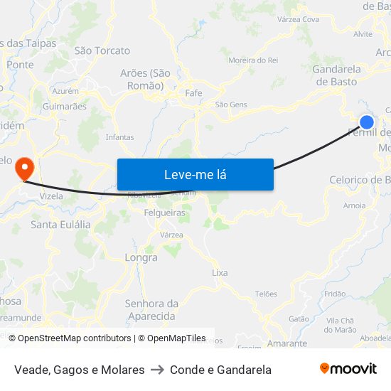 Veade, Gagos e Molares to Conde e Gandarela map
