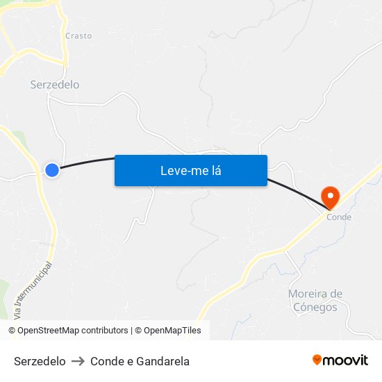 Serzedelo to Conde e Gandarela map