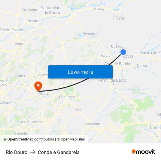 Rio Douro to Conde e Gandarela map