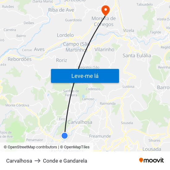 Carvalhosa to Conde e Gandarela map