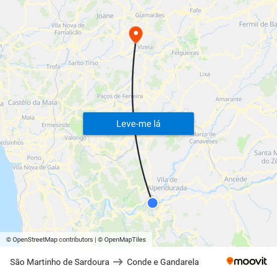 São Martinho de Sardoura to Conde e Gandarela map