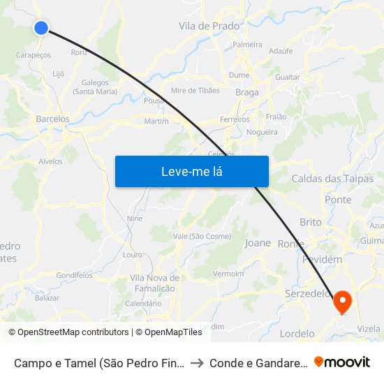 Campo e Tamel (São Pedro Fins) to Conde e Gandarela map