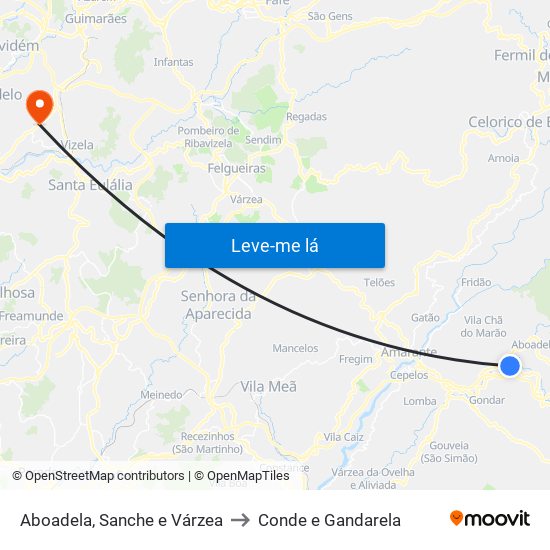 Aboadela, Sanche e Várzea to Conde e Gandarela map