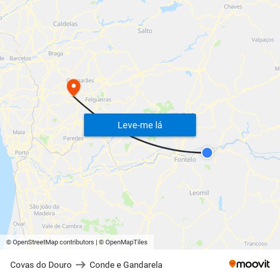 Covas do Douro to Conde e Gandarela map