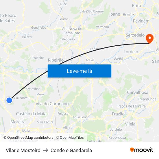 Vilar e Mosteiró to Conde e Gandarela map