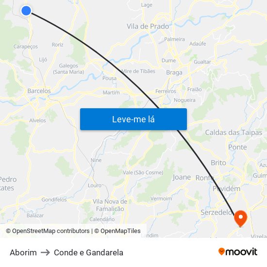 Aborim to Conde e Gandarela map