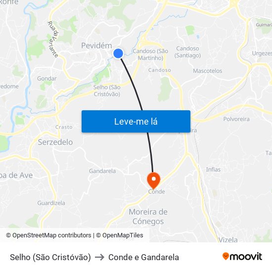 Selho (São Cristóvão) to Conde e Gandarela map