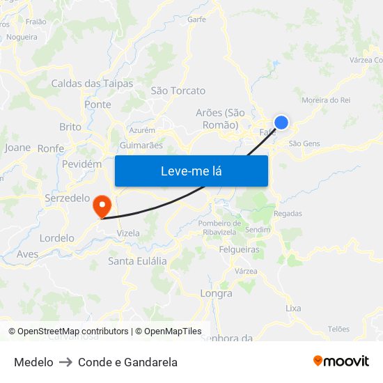 Medelo to Conde e Gandarela map