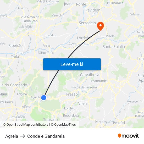 Agrela to Conde e Gandarela map