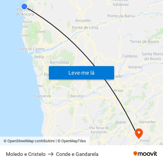 Moledo e Cristelo to Conde e Gandarela map