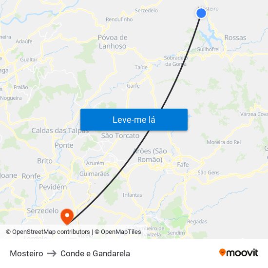 Mosteiro to Conde e Gandarela map