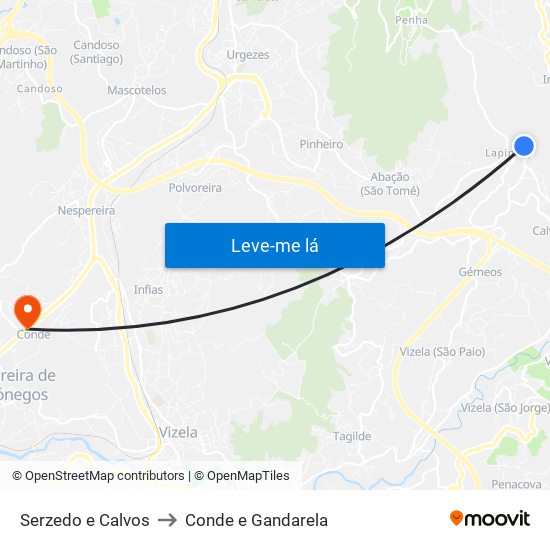 Serzedo e Calvos to Conde e Gandarela map