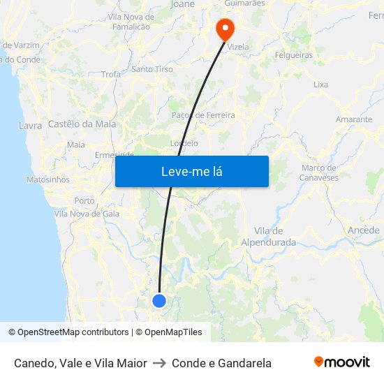 Canedo, Vale e Vila Maior to Conde e Gandarela map