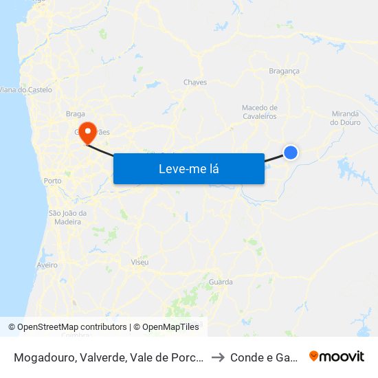 Mogadouro, Valverde, Vale de Porco e Vilar de Rei to Conde e Gandarela map