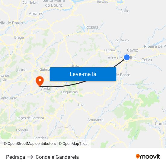 Pedraça to Conde e Gandarela map