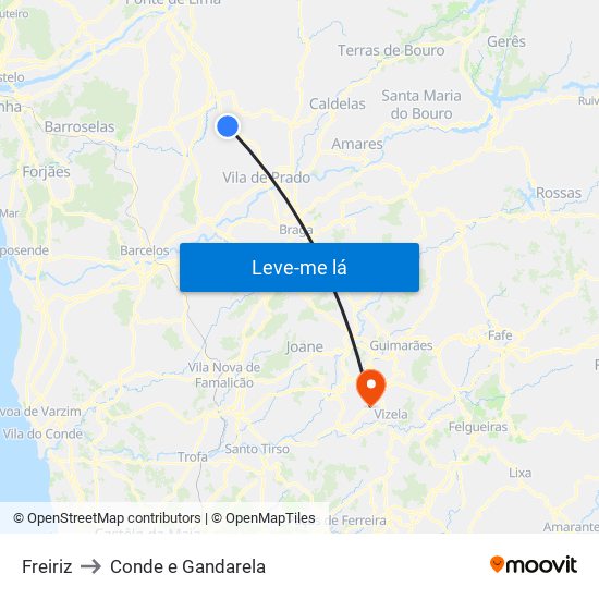 Freiriz to Conde e Gandarela map