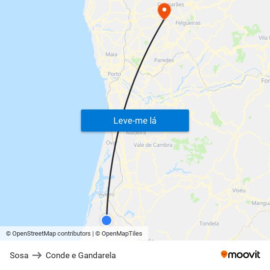 Sosa to Conde e Gandarela map