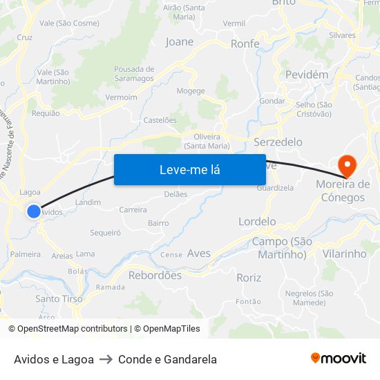 Avidos e Lagoa to Conde e Gandarela map