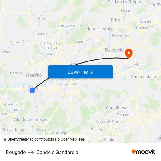 Bougado to Conde e Gandarela map