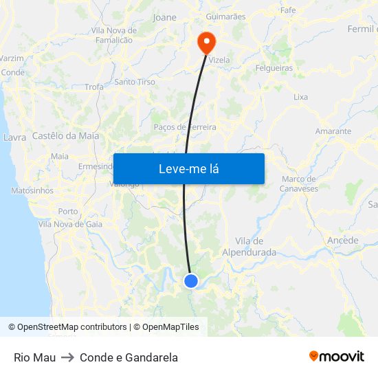 Rio Mau to Conde e Gandarela map