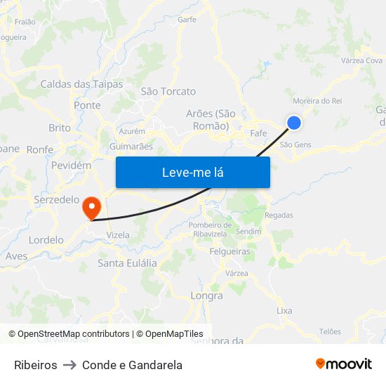 Ribeiros to Conde e Gandarela map