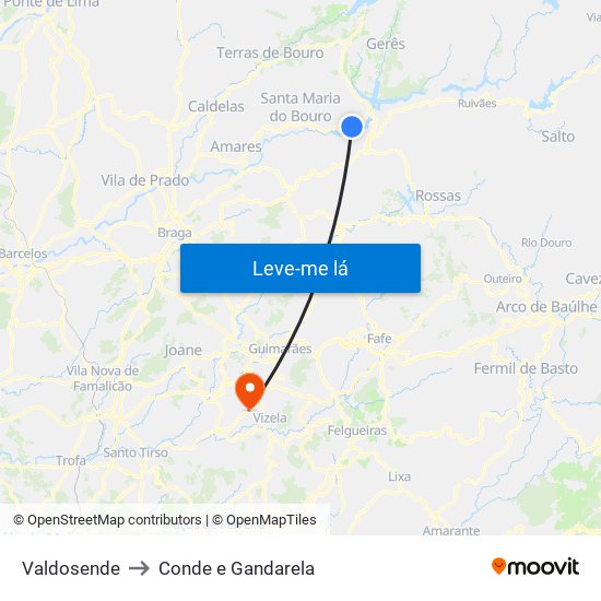 Valdosende to Conde e Gandarela map