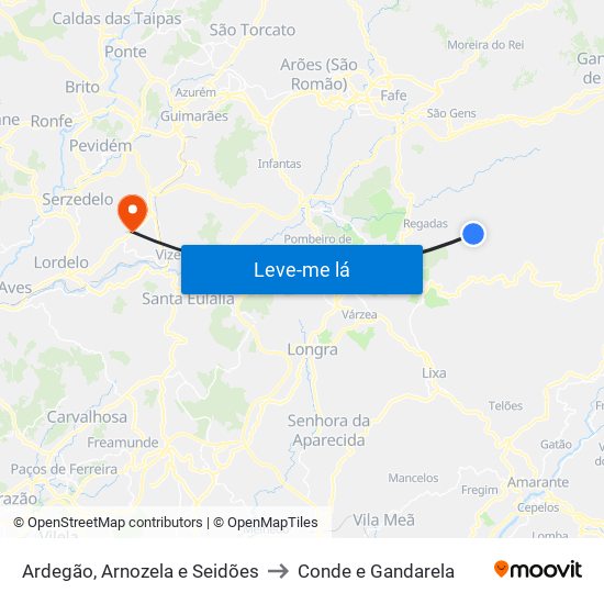 Ardegão, Arnozela e Seidões to Conde e Gandarela map