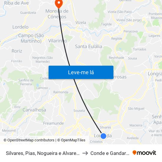 Silvares, Pias, Nogueira e Alvarenga to Conde e Gandarela map