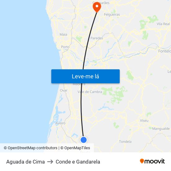 Aguada de Cima to Conde e Gandarela map